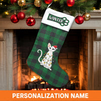 Buffalo Plaid Cat Stocking, Personalized Cat Christmas Stocking, Custom Name Pet Stocking, Holiday Decor Stocking, Pet Lover Xmas Present