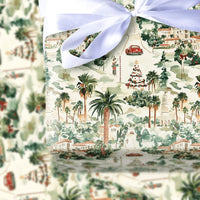 Tropical Palm Tree Gift Wrap, Coastal Christmas Wrapping Paper, Watercolor Coastal Town Present Paper, Beachy Holiday Wrapping Paper