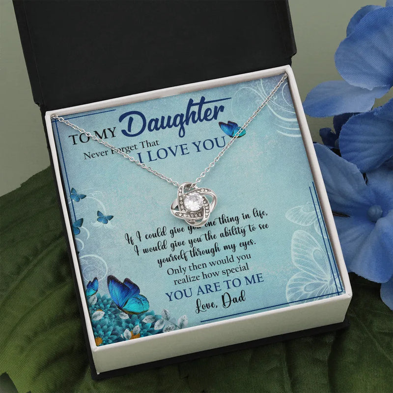 Cubic Zirconia Love Knot Pendant, Daughter Love Knot Necklace, Love Knot Jewelry for Daughter, Birthday Christmas Present for Daughter from Dad
