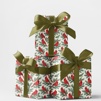 Snow Dusted Pine Branch Gift Wrap, Cardinal Wrapping Paper, Red Bird Christmas Wrapping Paper, Nature Lover Winter Holiday Wrap Paper Roll