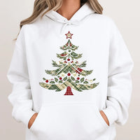 Festive Holiday Graphic Hooded Sweatshirt, Vintage Plaid Christmas Tree Hoodie, Comfy Winter Tree Pullover, Xmas Holiday Season Present