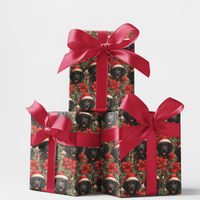 Santa Hat Dog Gift Wrap, Black Labrador Christmas Wrapping Paper, Holiday Lab Lover Wrapping Paper, Festive Pet Xmas Present Paper Roll