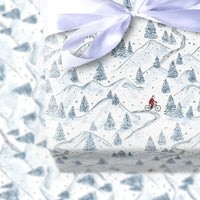 Winter Biking Christmas Gift Wrap, Mountain Bike Santa Wrapping Paper, Snowy Trail Holiday Wrapping Paper, Cyclist Outdoor Gift Wrap