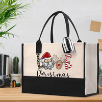 Festive Holiday Canvas Tote, Christmas Love Cotton Tote Bag, Winter Daily Shoulder Bag, Reusable Grocery Shopper, Xmas Present for Her