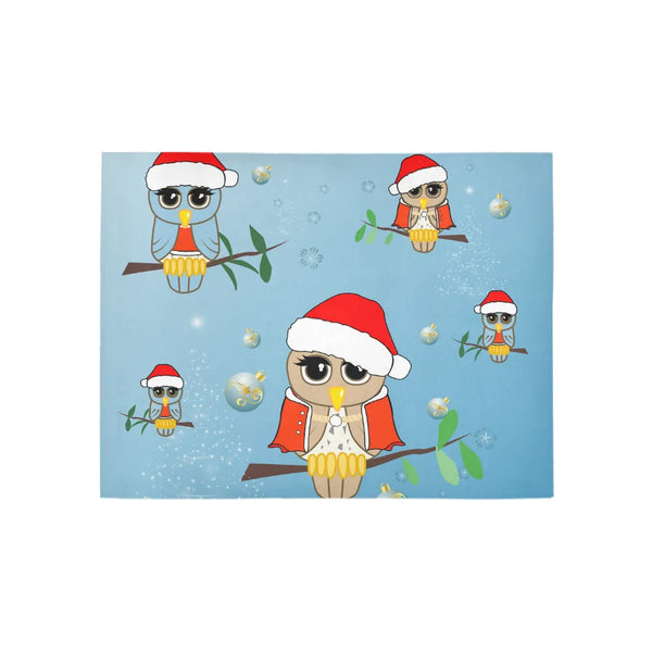 Cartoon Santa Hat Holiday Hallway Rug, Christmas Owl Runner Rug, Non-Slip Winter Kitchen Mat, Festive Xmas Area Rug, Home Pre