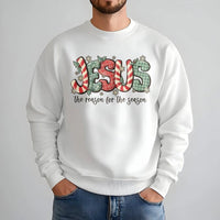 Plaid Candy Cane Christmas Crewneck, Jesus the Reason for the Season Sweatshirt, Christian Holiday Pullover, Religious Xmas Sweater