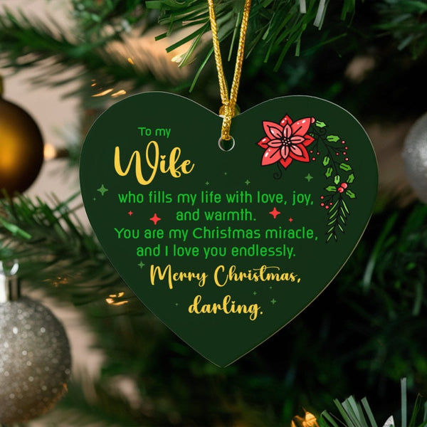 Poinsettia Ceramic Christmas Ornament, To My Wife Heart Ornament, Romantic Holiday Keepsake, Wife Tree Ornament, Meaningful P