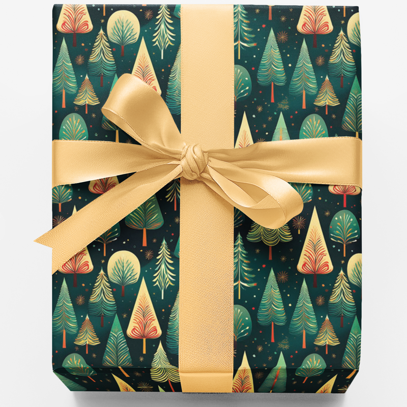Christmas Tree Gift Wrap, Woodland Pine Tree Wrapping Paper, Festive Forest Holiday Wrapping Paper, Winter Botanical Present Paper Roll