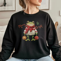 Humorous Christmas Frog Crewneck, Merry and Bright Frog Sweatshirt, Adorable Holiday Animal Sweater, Winter Frog Lover Pullover, Comfy Xmas Present