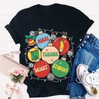 Christmas Teacher Graphic Tee, Merry Teacher Bright Students Shirt, Festive Holiday Educator T-Shirt, Adorable Teacher Christmas Shirt