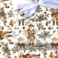 Rustic Country Christmas Gift Wrap, Western Cowboy Santa Wrapping Paper, Cowboy Hat Santa Holiday Paper, Pinecone Present Wrapping Roll