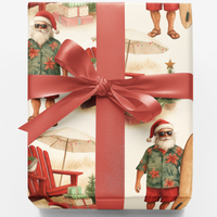 Beach Surfing Santa Gift Wrap, Tropical Santa Christmas Wrapping Paper, Coastal Holiday Present Paper, Summer Xmas Gift Wrapping Roll