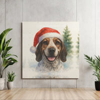 Watercolor Holiday Dog Portrait Canvas Wall Art, Christmas Beagle Santa Hat Square Canvas Print, Adorable Puppy Xmas Canvas Decor, Dog Mom Present