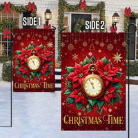 Most Wonderful Time of Year Yard Flag, Christmas Time Garden Flag, Poinsettia Clock Winter Banner, Double-Sided Holiday Lawn Flag Decor
