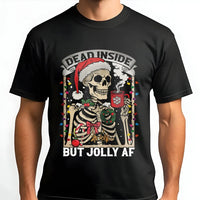 Humorous Skeleton Christmas Shirt, Dead Inside but Jolly AF T-Shirt, Sarcastic Holiday Graphic Tee, Coffee Lover Xmas Tee, Holiday Present