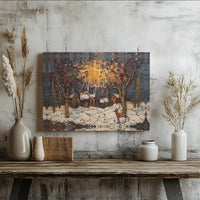 Winter Village Deer Canvas Wall Art, O Holy Night Canvas Print, Religious Christmas Holiday Wall Decor, Christian Seasonal Home Present