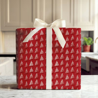 White Pine Tree Pattern Gift Wrap, Red Christmas Wrapping Paper, Classic Rustic Holiday Gift Wrapping Paper, Winter Season Paper Roll