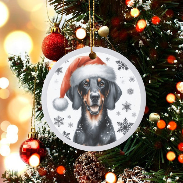 Santa Hat Dachshund Ceramic Ornament, Black and Tan Dachshund Christmas Ornament, Dachshund Dog Holiday Tree Ornament, Dog Lo