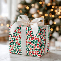 Festive Holiday Gift Wrap Paper, Watercolor Polka Dot Christmas Wrapping Paper, Winter Present Paper, Adorable Xmas Gift Wrap Roll