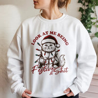 Grumpy Cat Tangled in Lights Sweater, Humorous Christmas Cat Sweatshirt, Sarcastic Xmas Cat Lover Crewneck, Holiday Kitty Pullover Present