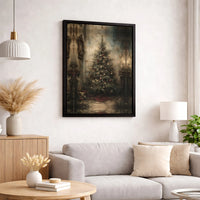Rustic Holiday Canvas Print, Vintage Christmas Tree Canvas Wall Art, Moody Pine Tree Wall Decor, Festive Christmas Canvas, Holiday Present