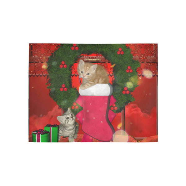 Holiday Cat in Stocking Hallway Runner Rug, Christmas Kitten Runner Rug, Adorable Xmas Pet Floor Mat, Festive Winter Decor, C