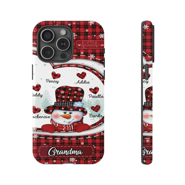 Buffalo Plaid Grandma Christmas Holiday iPhone Case, Snowman Phone Case for iPhone, Dual Layer Tough Phone Cover, Winter Gran