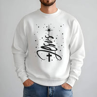Christian Cross Sweatshirt, Jesus Christmas Tree Sweatshirt, Religious Faith Christmas Pullover, Holiday Graphic Sweatshirt, Xmas Present
