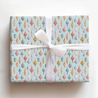 Powder Blue Christmas Gift Wrap, Vintage Ornament Wrapping Paper, Watercolor Holiday Wrapping Paper, Antique Ornament Gift Wrap Paper Roll