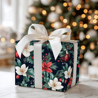 Christmas Floral Gift Wrap, Poinsettia Music Notes Wrapping Paper, Navy Holiday Magnolia Wrapping Paper, Musician Xmas Gift Wrap Roll