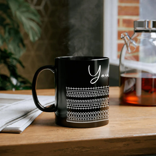 Elegant Christmas Script Coffee Mug, Comfy Holiday Sweater Pattern Mug, Winter Faux Knit Design Tea Cup, Holiday Ceramic Mug