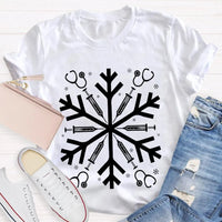 Snowflake Holiday Graphic Tee, School Nurse Christmas T-Shirt, Winter RN Nurse Shirt, Festive Hospital Staff Tee, Nurse Xmas Present