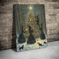 Snowy Forest Fantasy Canvas Print, Witch Christmas Tree Canvas Wall Art, Spooky Winter Holiday Wall Decor, Witchy Aesthetic Present