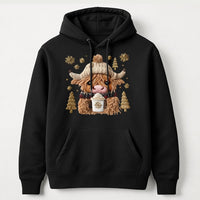 Faux Embroidery Scottish Cow Hoodie, Highland Cow Christmas Hoodie, Comfy Winter Farm Animal Hooded Sweatshirt, Xmas Highland Cow Pullover