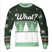 Humorous Pine Tree Holiday Sweater, What Ugly Christmas Sweater, Sarcastic Xmas Ugly Sweater, Winter Forest Graphic Sweatshirt, Seasonal Present