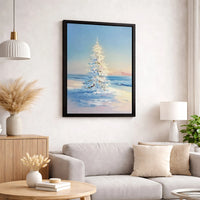 Snowy Winter Landscape Canvas, White Christmas Tree Canvas Print, Holiday Christmas Tree Wall Art, Impressionist Christmas Tree Canvas