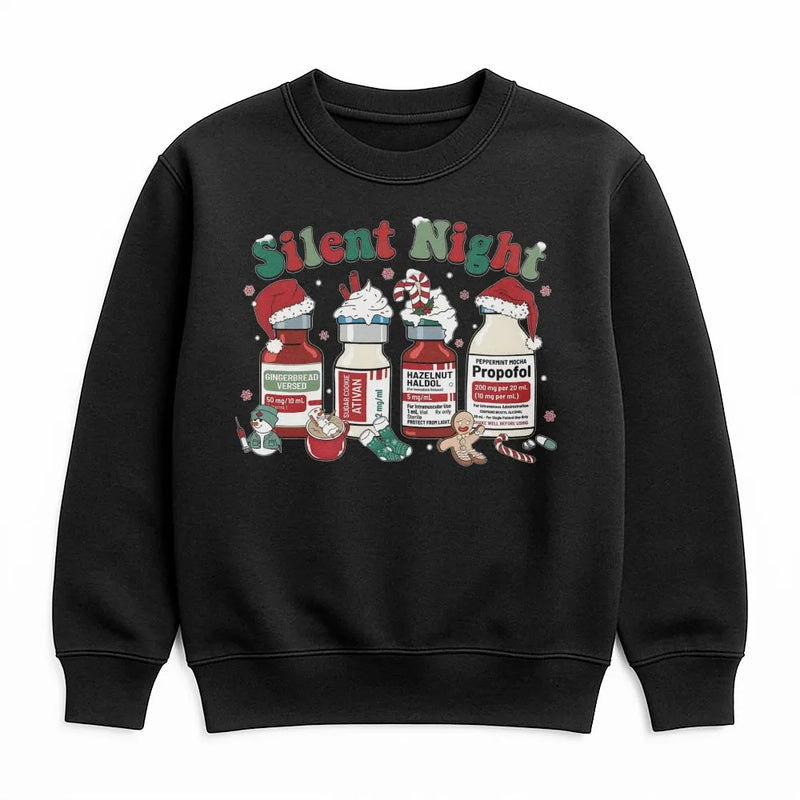 Humorous Healthcare Holiday Crewneck, Silent Night Nurse Christmas Sweatshirt, Medical RN Xmas Graphic Pullover, Hospital Nurse Sweatshirt Present