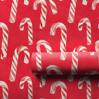 Red Christmas Gift Wrap, Watercolor Candy Cane Wrapping Paper, Festive Holiday Wrapping Paper, Classic Xmas Present Paper Roll