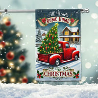 All Hearts Come Home for Christmas Yard Flag, Christmas Red Truck Garden Flag, Vintage Red Truck Holiday Garden Flag, Winter Lawn Decor