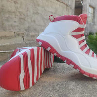 High Top Sneakers, White Red Colorway, Lace Up Design, Casual Gift for Sneaker Fans