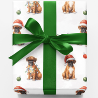 Boxer Dog Holiday Gift Wrap, Boxer Christmas Wrapping Paper, Adorable Santa Puppy Wrapping Paper, Dog Lover Xmas Present Paper, Dog Gift Wrap