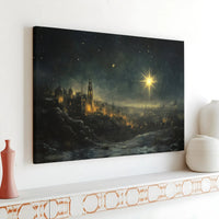 Nativity Christmas Religious Print, Star of Bethlehem Canvas Wall Art, Christian Landscape Bible Poster, Printable Holy Land Decor Present