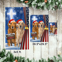 Patriotic Dog Christmas Yard Flag, God Bless America Golden Retriever Garden Flag, Double-Sided Holiday Lawn Banner, Pet Flag