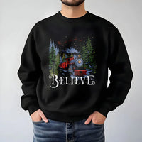 Retro Holiday Graphic Sweater, Believe Christmas Train Sweatshirt, Magical Winter Train Crewneck, Vintage Christmas Sweatshirt, Xmas Present