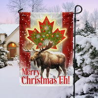 Moose Maple Leaf Merry Christmas Eh Yard Flag, Canadian Christmas Garden Flag, Double-Sided Winter Holiday Lawn Flag, Canada Porch Decor
