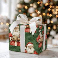 Comfy Christmas Santa Gift Wrap, Vintage Santa Hot Cocoa Wrapping Paper, Retro Green Holiday Wrapping Paper, Festive Winter Present Gift Wrap