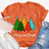 Colorful Holiday Graphic Tee, Merry and Bright Christmas Tree T-Shirt, Festive Xmas Tree Shirt, Retro Christmas Tee, Holiday Season Present