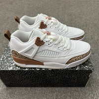 Low Top Basketball Shoes, White Pink Brown Colorway, Lace Up Design, Casual Gift for Shoe Lovers