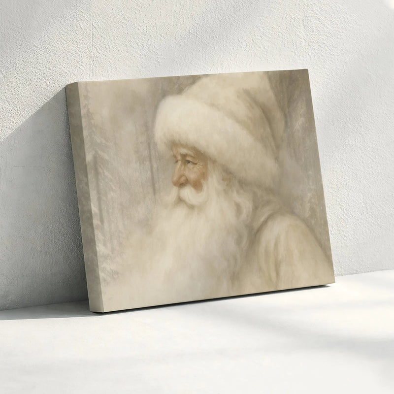 Winter Forest Portrait Wall Art, Vintage Santa Claus Canvas Print, Rustic Christmas Canvas Art, Neutral Holiday Canvas, Festive Xmas Decor