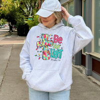 Christian Christmas Cross Sweatshirt, Be the Light Hoodie, Faith Holiday Scripture Pullover, Religious Winter Jesus Hooded Sweater
